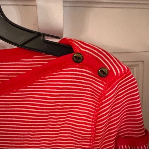Lauren Ralph Lauren Top Boat Neck w/ buttons Red/white Stripes Logo Pocket XL - Picture 2 of 10
